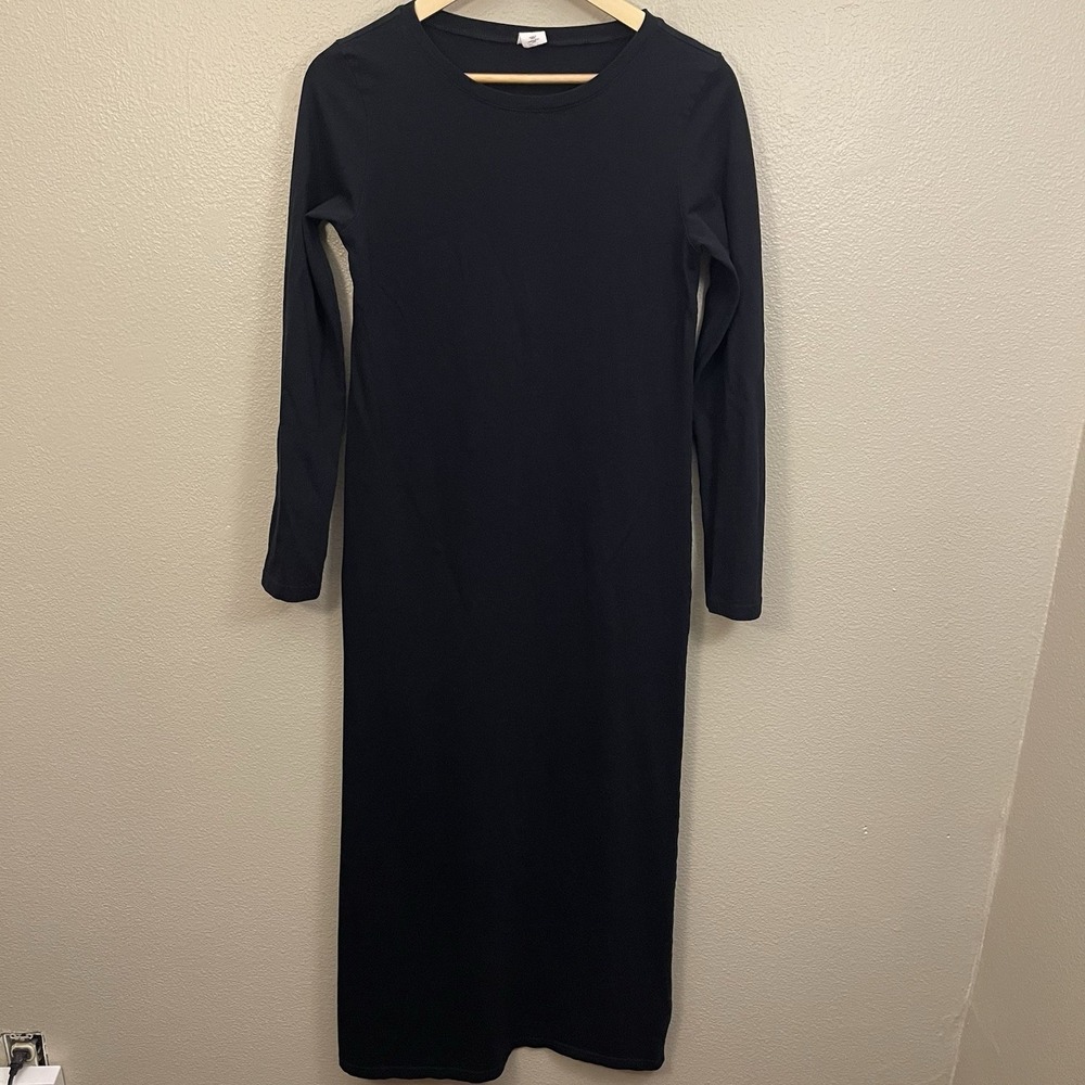 Melrose & Market Minimalist Black Pencil Dress Cotton Long Sleeve Maxi Goth Sz S